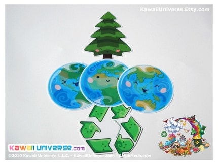 Kawaii Eco Enviro Green - Medium Vinyl Sticker Cling Pack