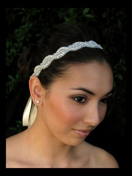 Della Rhinestone beaded bridal headband sash