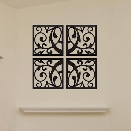 Wall Decal Scrolled Square Motif 4 piece - Vinyl Wall Art Graphic Sticker
