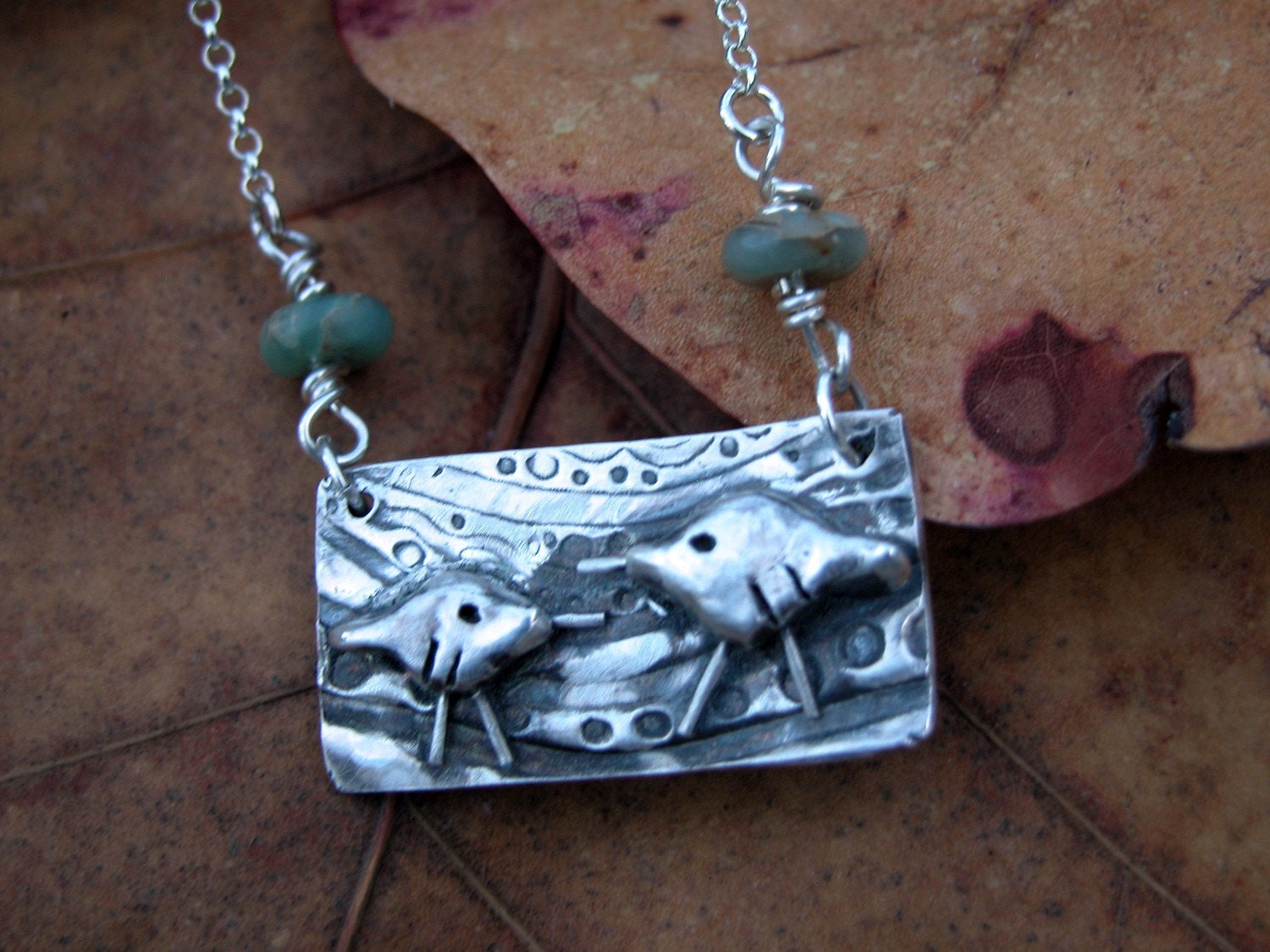 mother and baby sandpiper necklace with aqua jasper