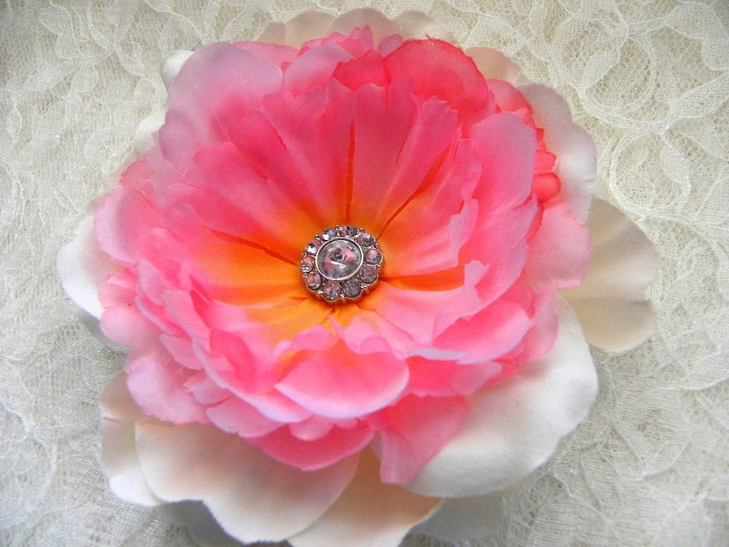 Cherry Blossom Pink and Ivory Peony Bridal Hair Flower