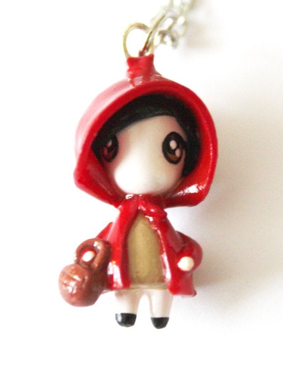 FREE SHIPPING - Little Red Riding Hood - Fairytale - Miniature Sculpture - Charm Necklace