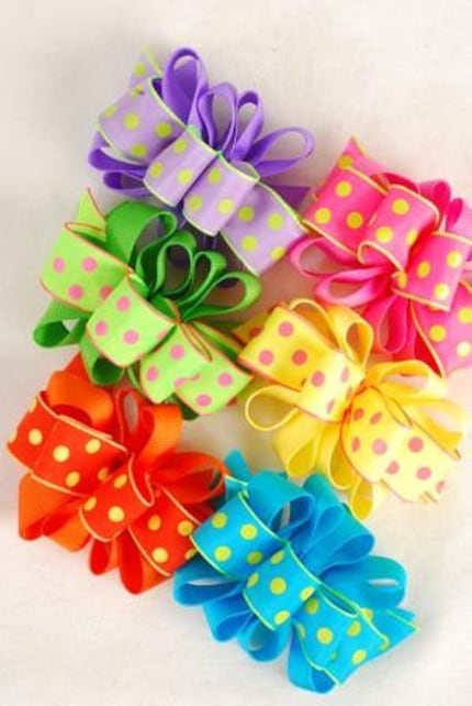 Bright Polka Dot French Clip Boutique Hair Bow