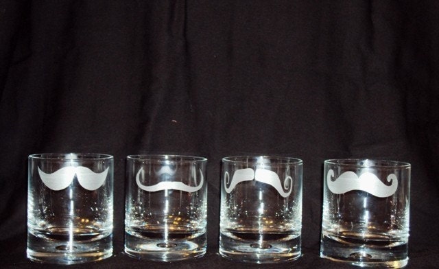 Etched Mustache Rocks Glass Set by Jackglass on Etsy