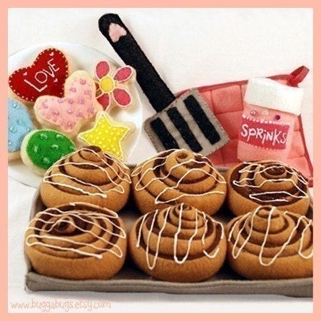 BAKERY SWEETS - PDF Felt Food Pattern (Cinnamon Rolls, Sugar Cookies, Sprinkles, Spatula, Hot Pad and Baking Sheet)