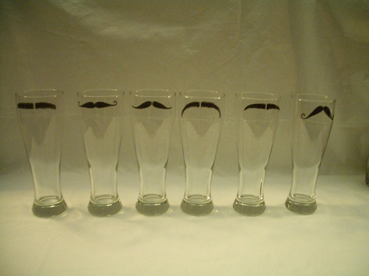 Mustache Glasses- Set of 4 Pilsner Beer or Soda