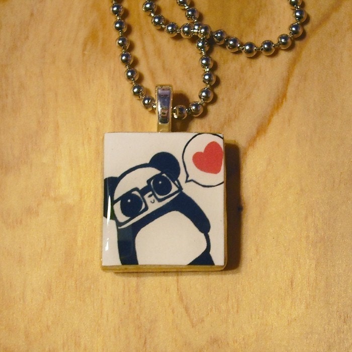 Nerdy Panda Love Scrabble Tile Necklace
