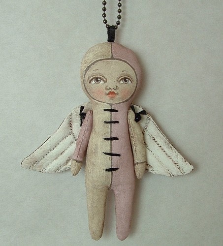Lulu Angel Necklace--- Contemporary Folk Art Doll- MADE TO ORDER