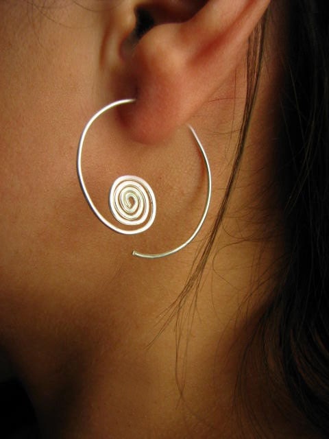 Sterling Silver Hoops with Hammered Coil