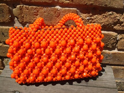 Vintage 1960s Mod Orange Beaded Handbag, Made in Italy