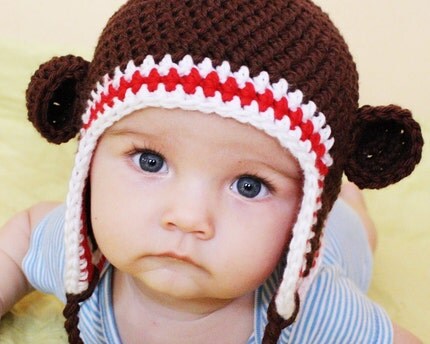 Brown Sock Monkey Hat Available in sizes Newborn by NoraAndFinn : toddler 