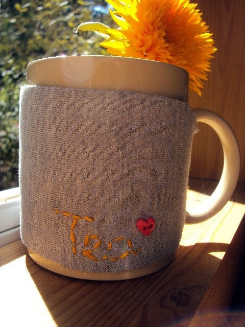 I Love Tea. Sweatshirt Embroidered Upcycled Cozy. Eco Friendly.
