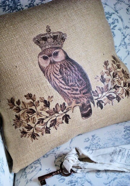 Fall Woodland Owl Burlap Pillow Slip
