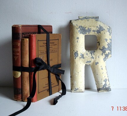 Marquee Letter R Vintage  Alphabet Sign Initial Shabby Metal Paint