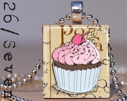 Cupcake Scrabble Tile Pendant with Necklace