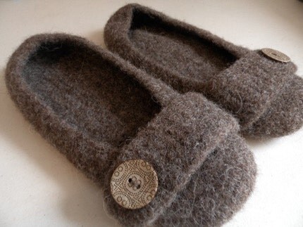 Crocheted Felted Slippers - Adult - Brown