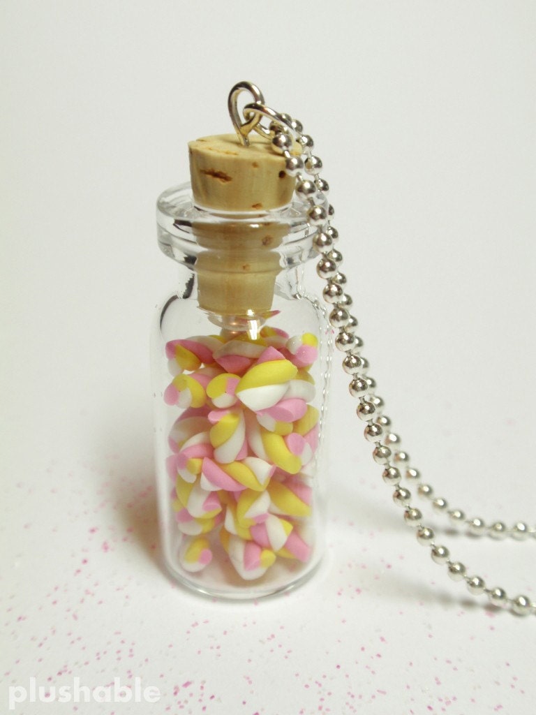 Sweet marshmallows in a bottle necklace