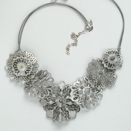 STUNNING GRAY LACE Necklace, Laser Cut Leather