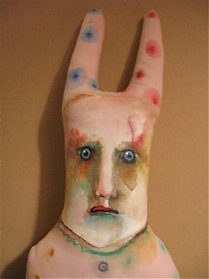 art doll rabbit pillow guy , handmade , hand painted original one of a kind Halloween