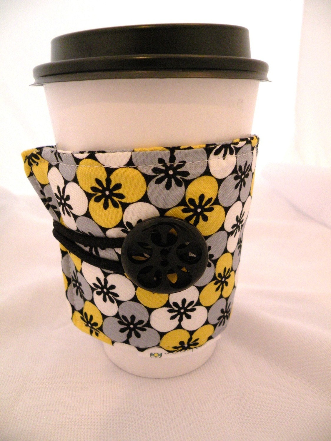 Adjustable Drink Sleeve--ECLIPSE--Black-White Yellow-Gray--Java Bling Hot/Cold Drink Sleeve