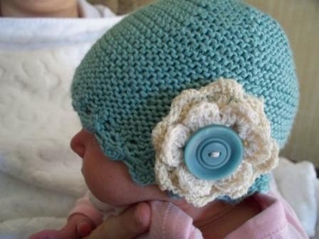 Old 
Fashioned Lace Edged Baby Hat with Crocheted Flower