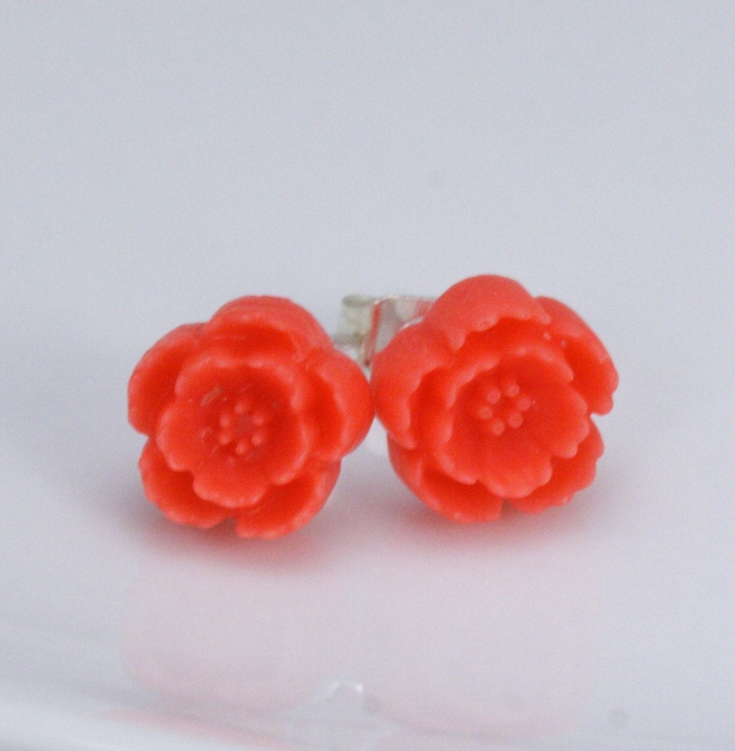 Free Shipping - Miniature Coral Red Post Stud Earrings