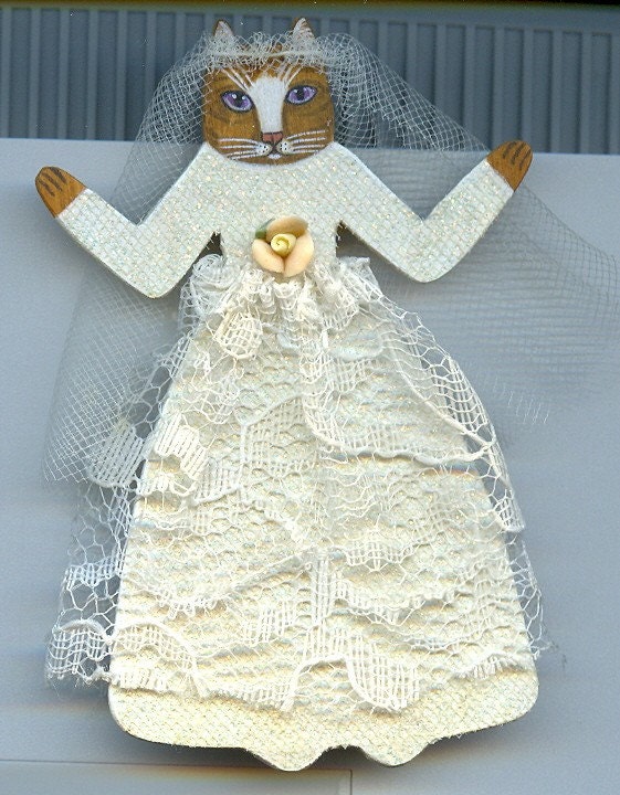 Bride Cat Person Pin OOAK