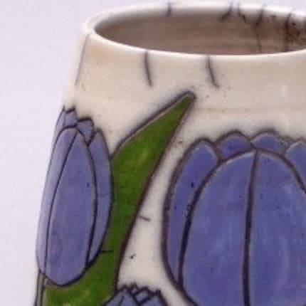 Purple Tulips Webb Raku Pottery Vase 11 3/4  H