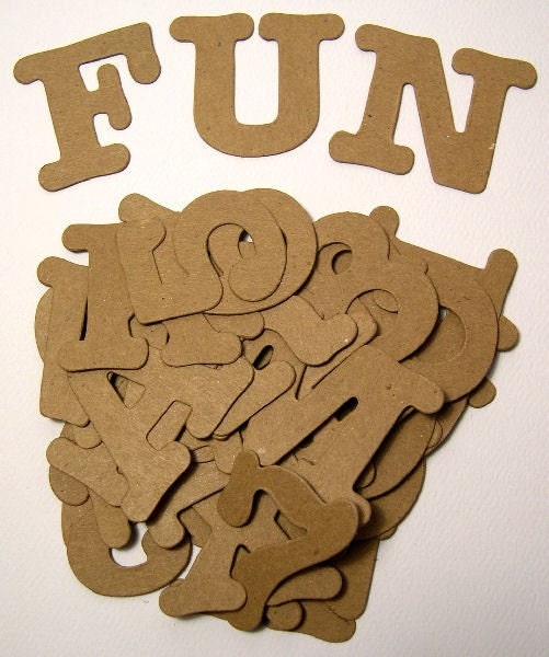 1 1/2 inch tall - AllStar Uppercase Alphabet Font and Numbers - Raw Bare Naked Ellison Kraft Brown Chipboard - Cute Chubby Typewriter Type - 36 pieces Sampler Pack