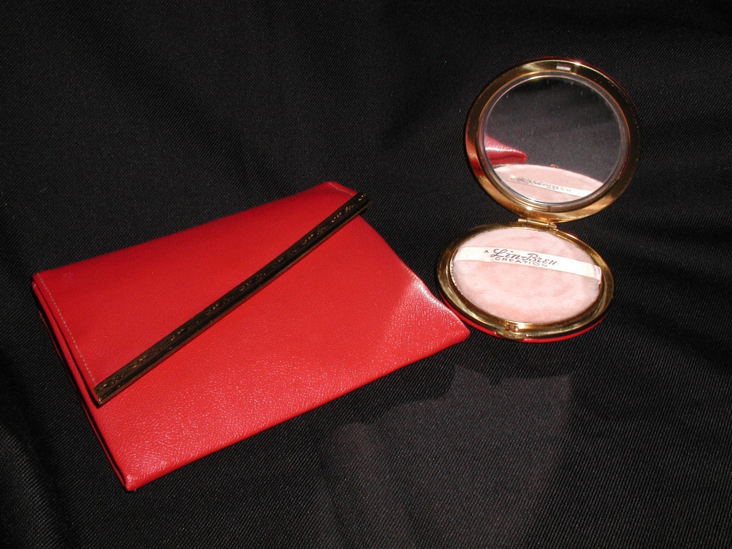 Vintage Red Lin Bren Purse Clutch with matching Compact B F Goodrich