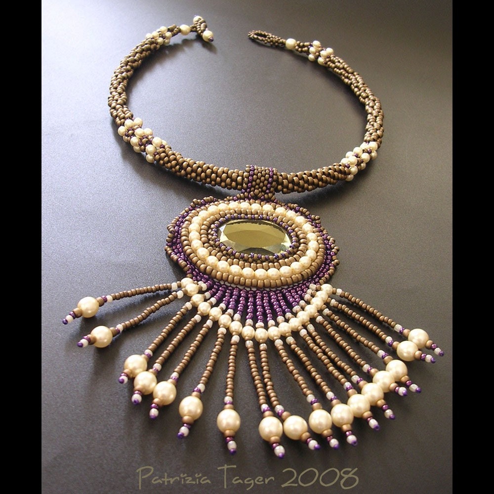 Green, Purple and Pearl Necklace 