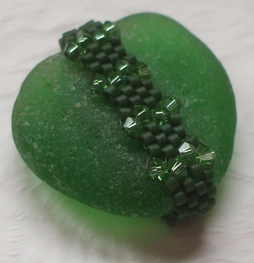 Serene Green Sea Glass Adorned with Beads And Swarovski Crystals