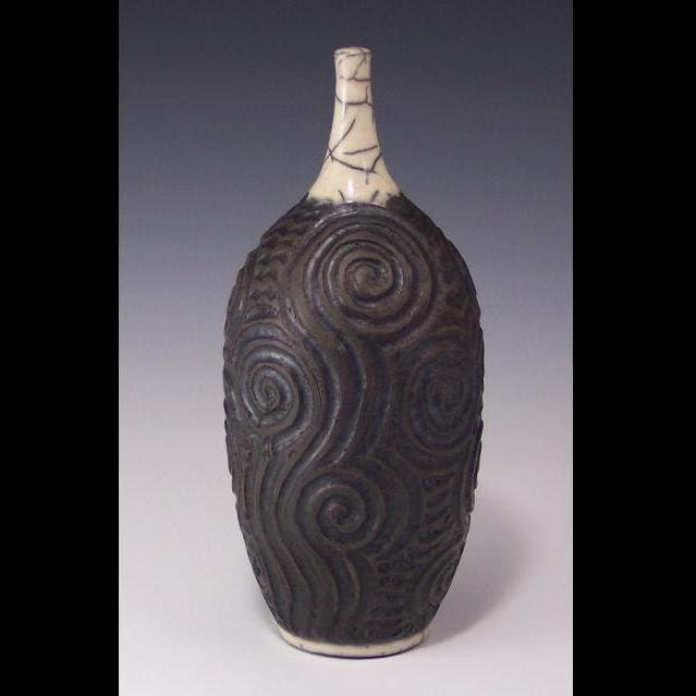 Spirals Designed Webb Raku Pottery Bottle