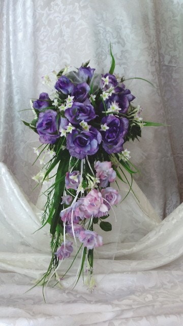 Etsy Mostlyflowers Lavander Rose Medley Cascading Bridal Bouquet Fit 