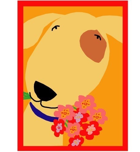 Dog with bouquet greeting card collection