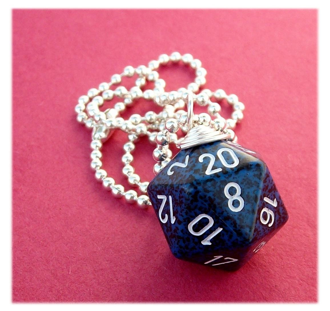 geekery, dungeons dragons, pawandclawdesigns, blue, black, d20 d 20, dice die, necklace pendant, jewelry jewellry, dnd d n d, role playing game, free shipping, international ship, silver plated