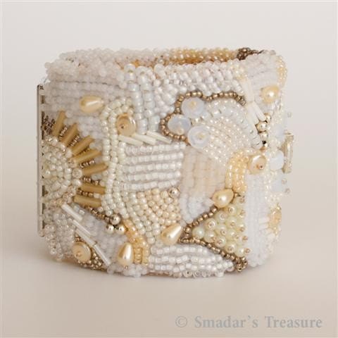 Sunrise - Embroidered Cuff Bracelet in Shades of Gold and Cream