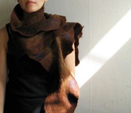 brown nuno felted muffler shawl wrap
