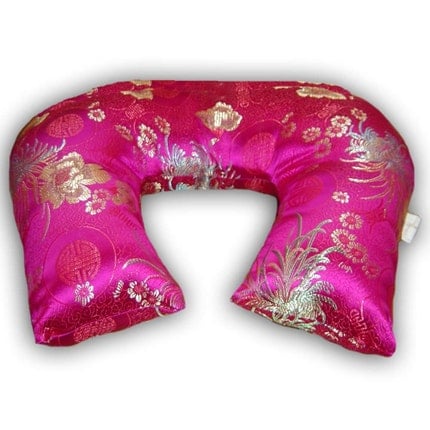 Pink Passion - Womens Luxury Lounge Wrap Travel -  Bed Rest Pillow - Asian Silk Brocade 