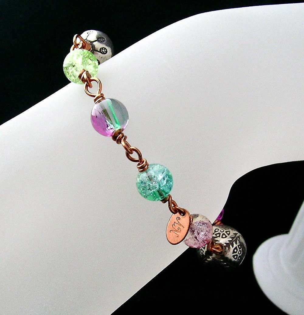 Old Czech Candy Collection Bracelet in Copper with Thai Silver