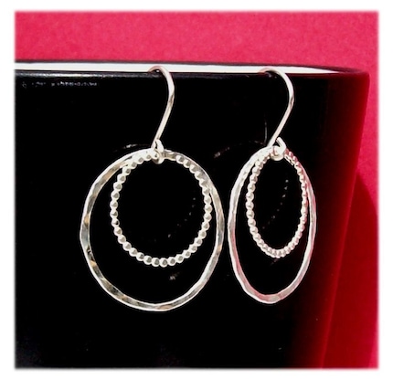 hammered sterling silver hoop earrings double dots pawandclawdesigns 