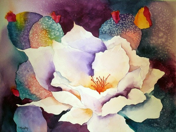 watercolor flowers painting. Cactus Flower - Original