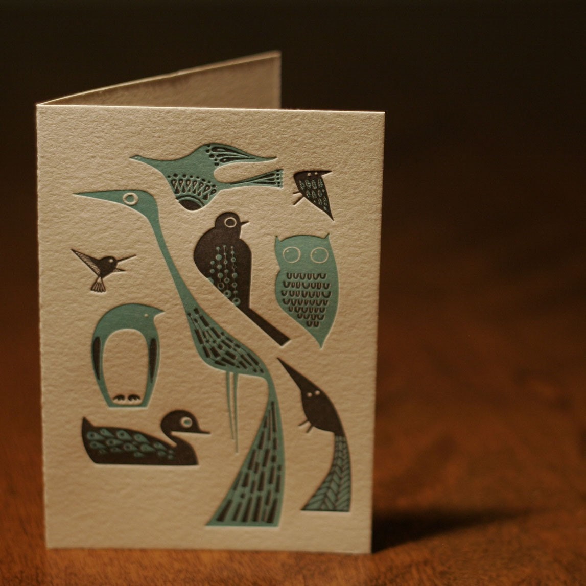 Letterpressed Illustrated Birds Notecard