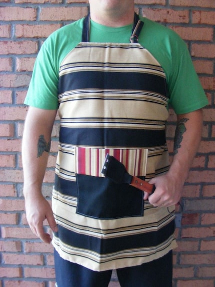 Black Tan and Red Striped Full Apron
