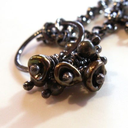 necklace sterling silver keshi pearls marcasite olive green gray