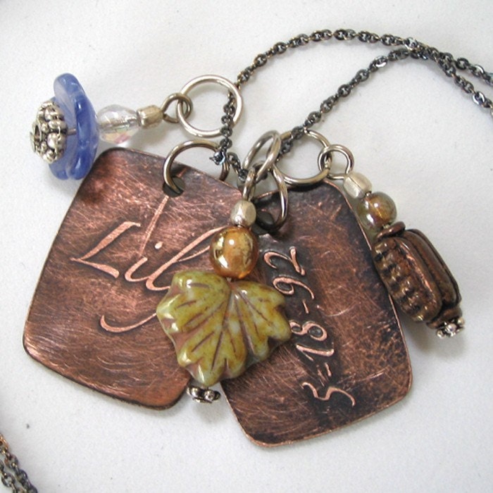 CUSTOM - personalized etched copper charm necklace