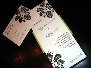 Lime Green Damask Invitation with Crystals