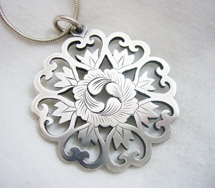 Handmade Jewelry on Etsy Japanese Flower Pendant by omoridesigns 