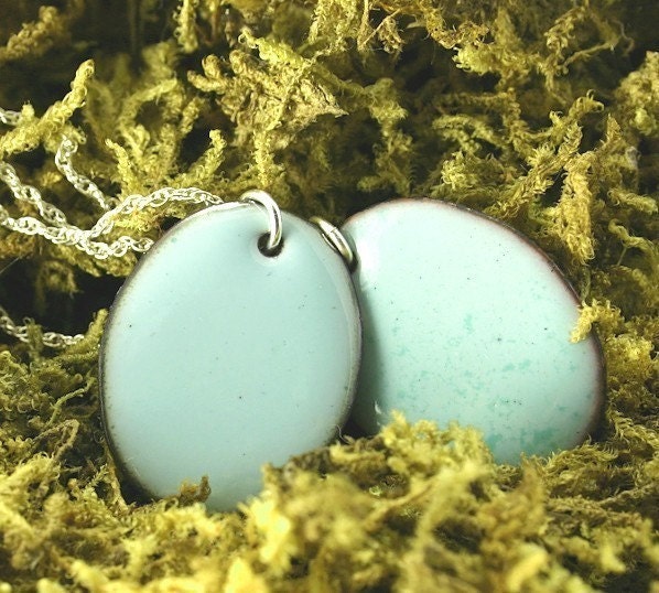 SALE --- Tiny Robin's Egg --- Handmade Enamel Necklace