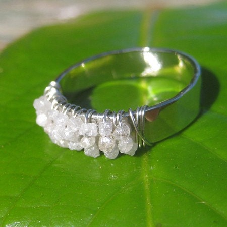 Hand Forged White Gold And Rough Diamond Ring